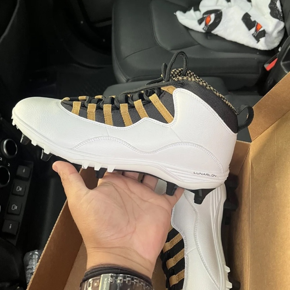 Jordan 10 Mid Gold/White Football Cleats
